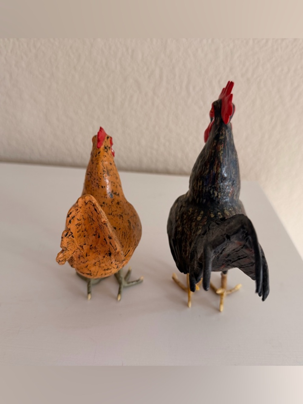 Hand Crafted Black Rooster and Orange Hen Figurine Pair Made in Brazil. - Picture 3 of 4